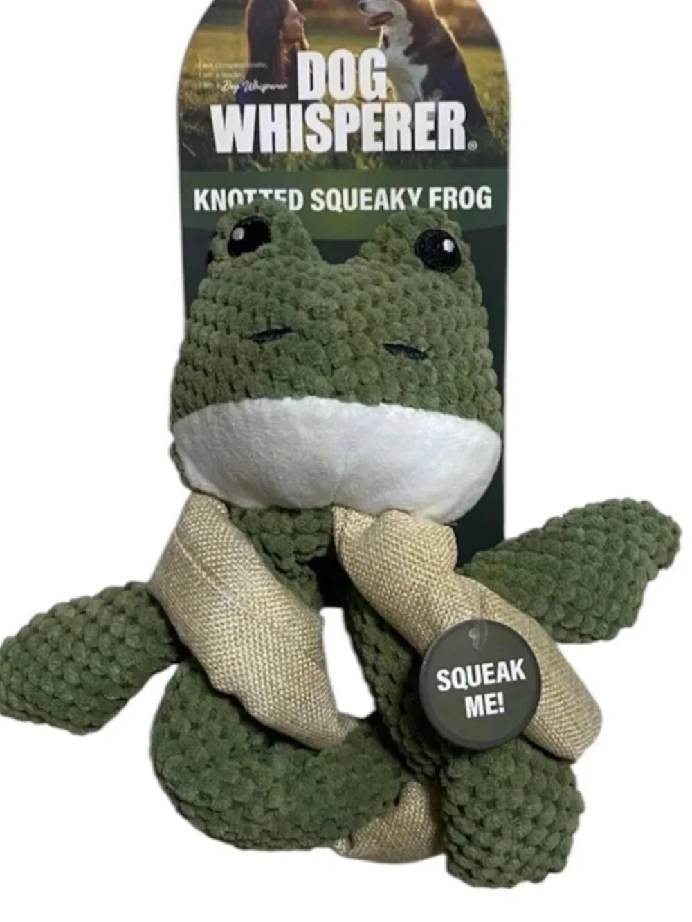 Share Dog Whisperer Knotted Squeaky Frog 9” Dog Toy